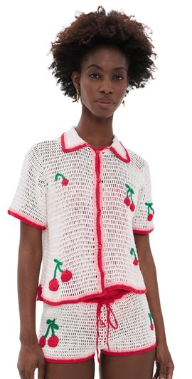 Leslie Amon Leslie Amon Ruby Crochet Shirt White and Red