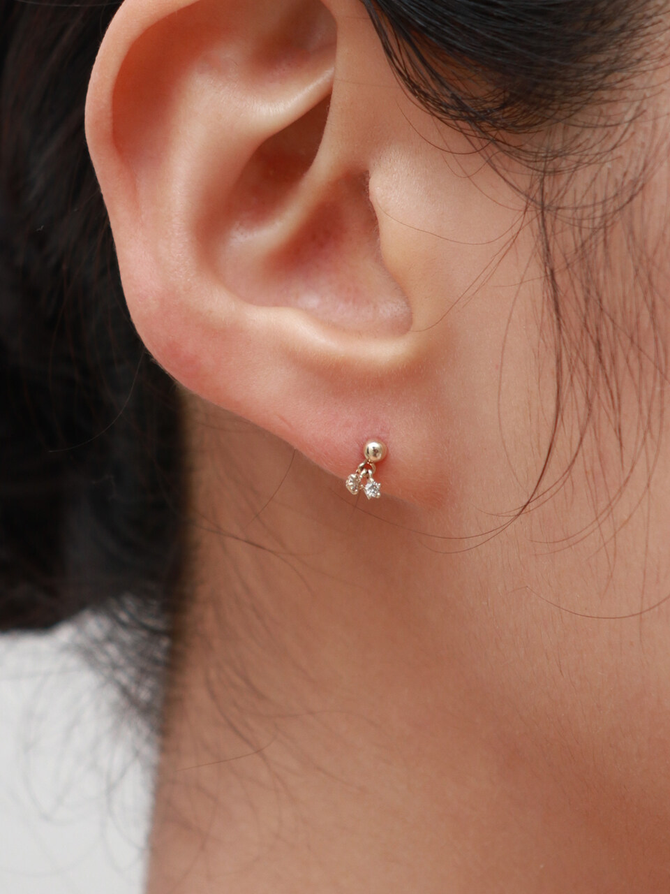 Less is more 14K Gold Twin Drop Flower Earring / Piercing
