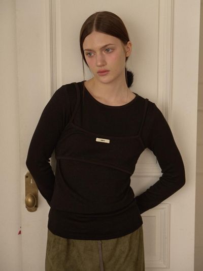 leterie Comfy Bustier Long Sleeve T-shirt [Beige]
