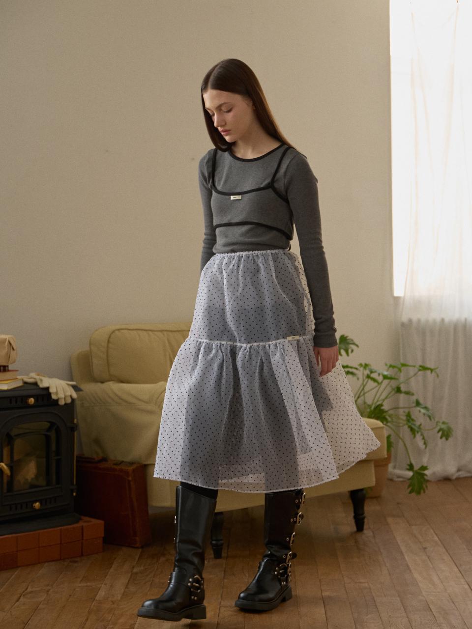 leterie Dot See-Through Layered Skirt [Beige]