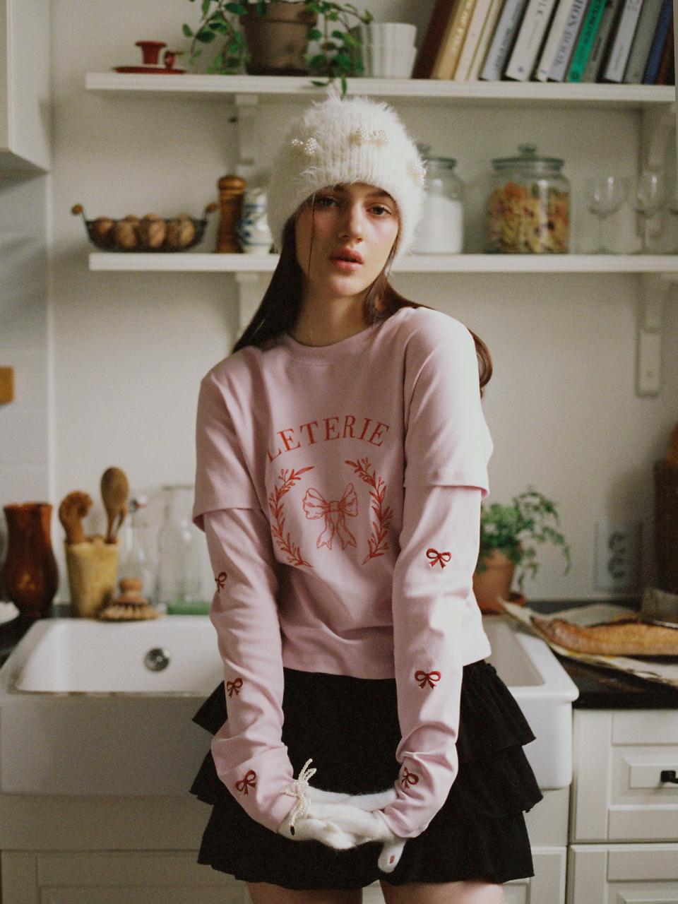 leterie Ribbon Point Layered T-shirt [Pink]