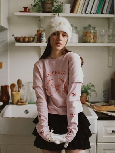 leterie Ribbon Point Layered T-shirt [Pink]