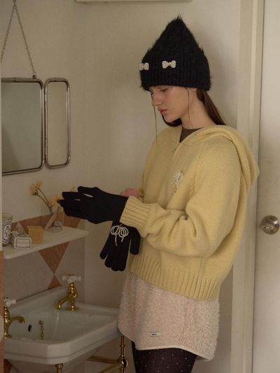 leterie Soft Wool Detachable Ribbon Gloves [Black]