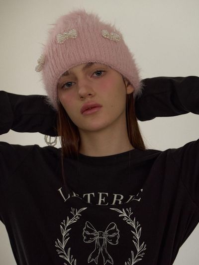leterie Soft Wool Pearl Ribbon Beanie [PINK]