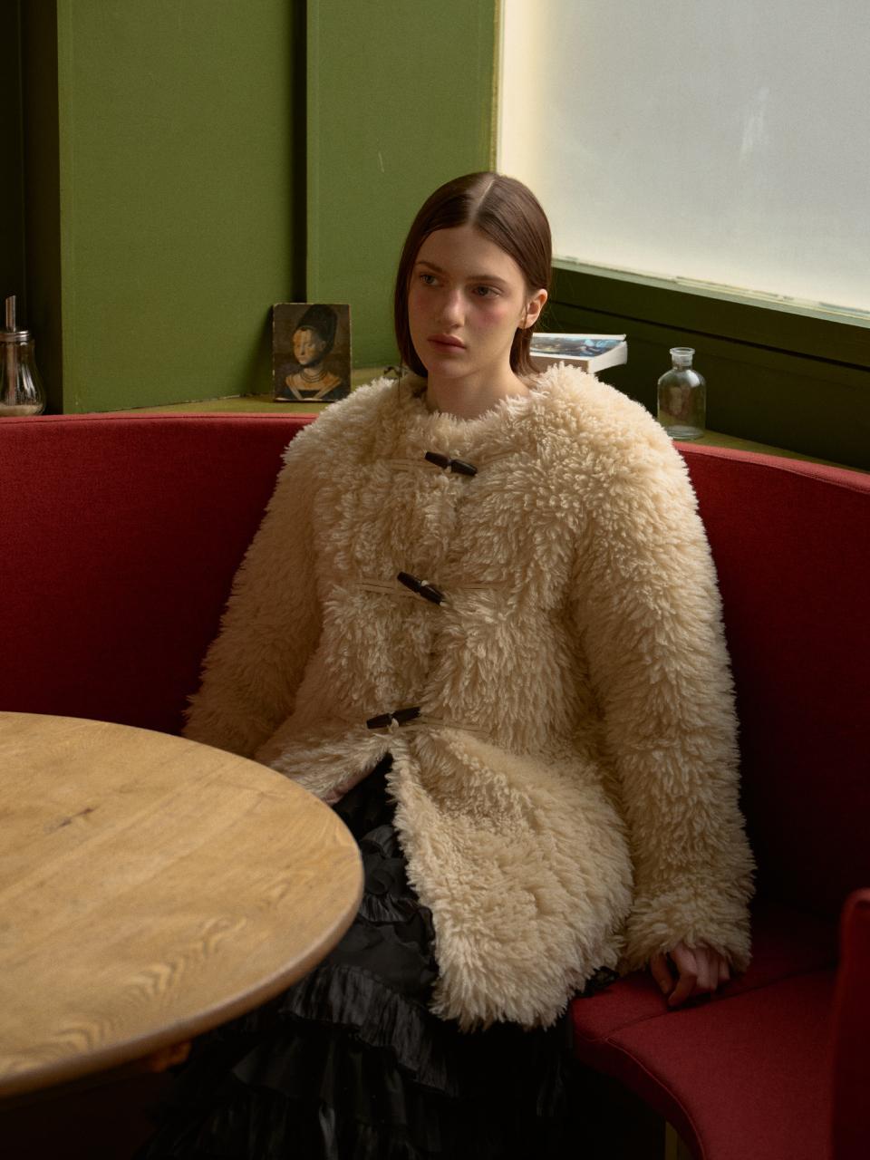 leterie Toggle Button Embossed Fur Jacket