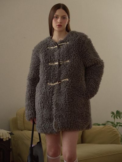 leterie Toggle Button Faux Fur Jacket [Dark Grey]