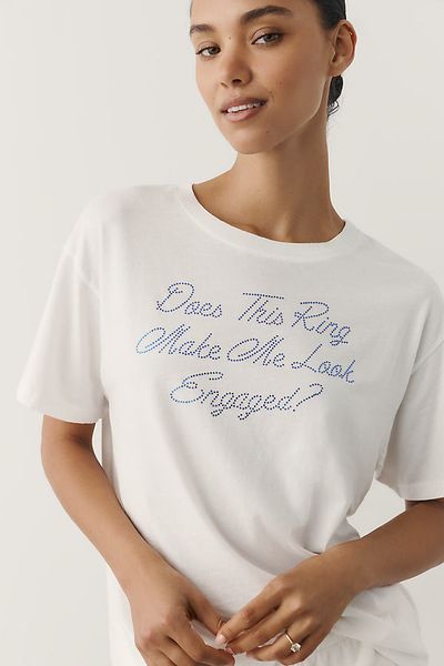 Letluv Engaged 100% Cotton Rhinestone Bridal Tee