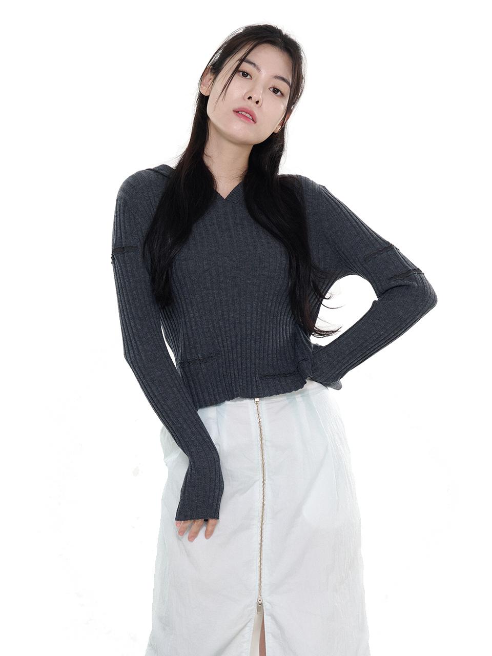 LETOILE ASYMMETRICAL RIPPED KNIT HOODIE