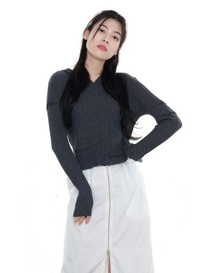 LETOILE ASYMMETRICAL RIPPED KNIT HOODIE