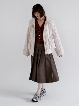 LETOILE BROWN CHECK MIDI PLEAT SKIRT (LEBFASK5518)