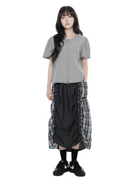LETOILE CHECK SHIRRING LONG SKIRT (LEBSMSK5316)