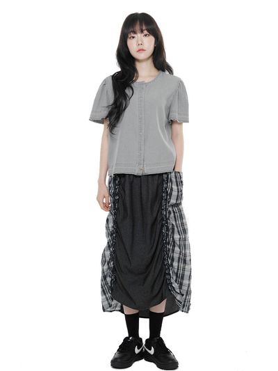 LETOILE CHECK SHIRRING LONG SKIRT (LEBSMSK5316)
