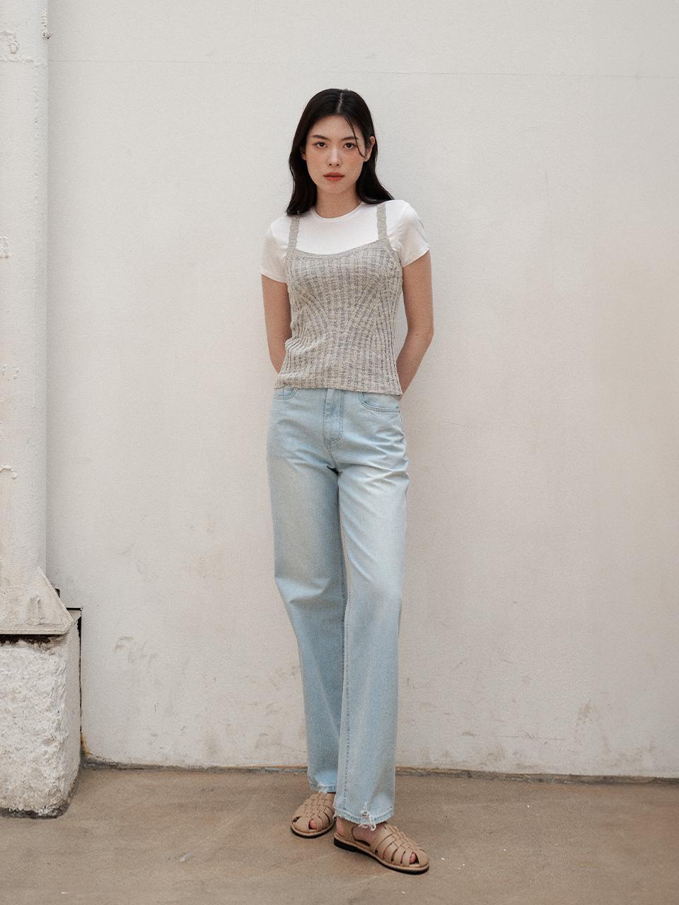 LETOILE LIGHT BLUE DENIM STRAIGHT LONG PANTS (LEBSMPT5338)