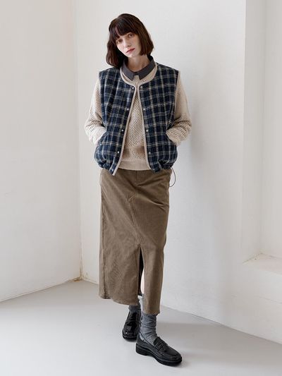 LETOILE POCKET POINT CORDUROY SKIRT 2CLOLOR