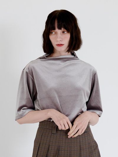 LETOILE VELVET MOCK NECK SHIRING TOP 3 COLOR_ YELLOW, KHAK