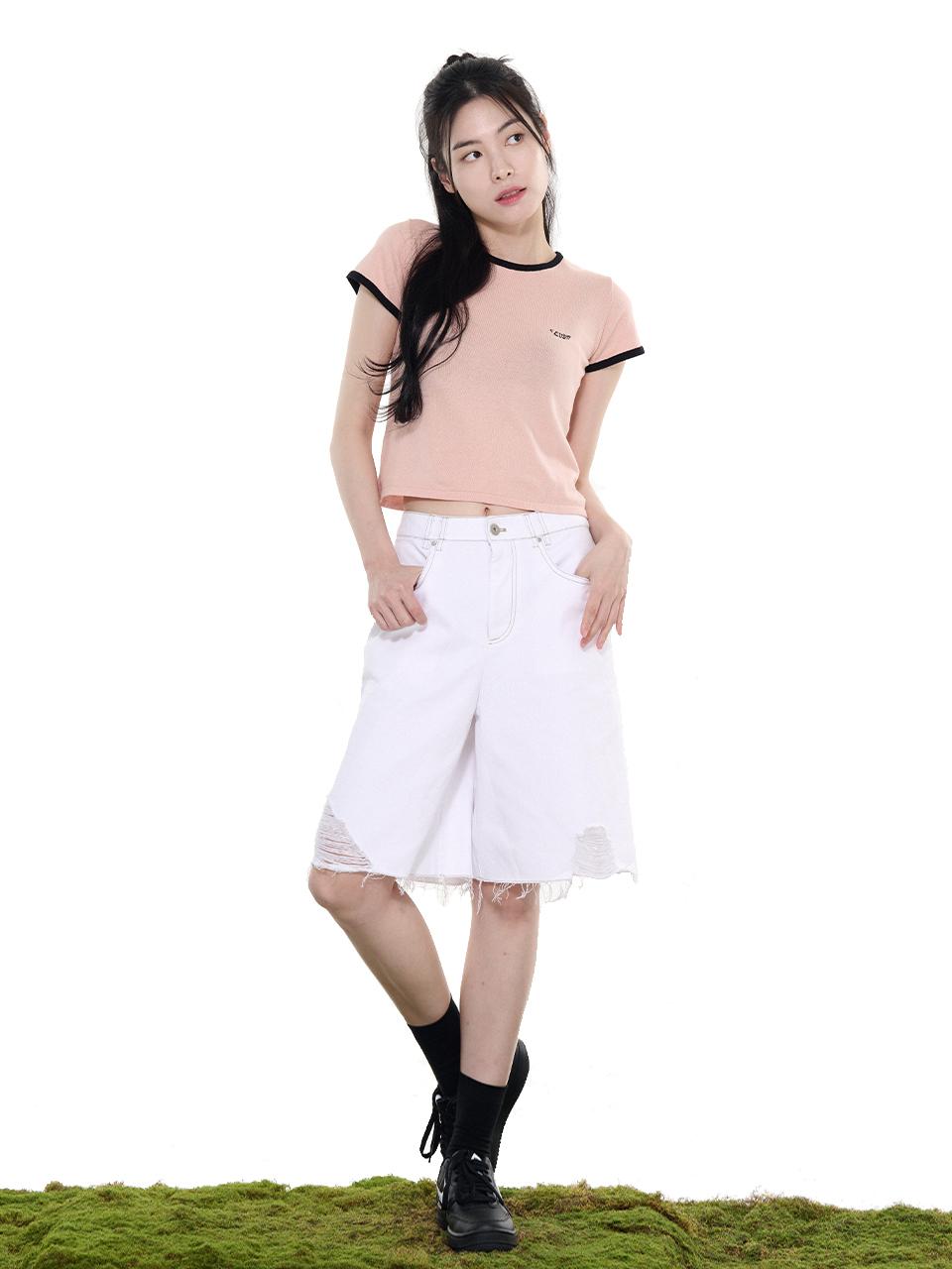 LETOILE WHITE DESTROYED BERMUDA PANTS (LEBSMPT5284)