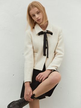LETQSTUDIO Contrast-button Wool Tweed Jacket (Champagne)