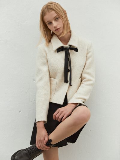 LETQSTUDIO Contrast-button Wool Tweed Jacket (Champagne)