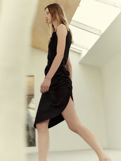 LETQSTUDIO Draped Slip Dress_Black