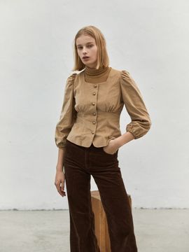 LETQSTUDIO Fitted Corduroy Blouse (Light Camel)