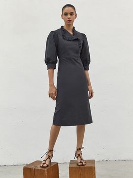 LETQSTUDIO Lace Trimmed Dress (Navy)