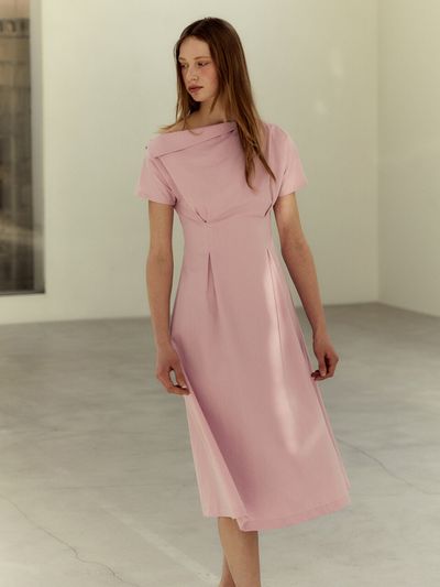 LETQSTUDIO One Shoulder Draped Dress_Pink Lavender