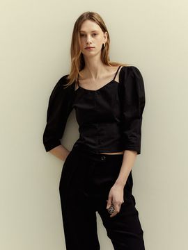 LETQSTUDIO Paper Strap Blouse_Black
