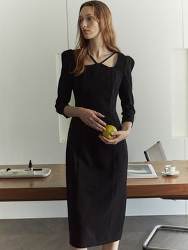 LETQSTUDIO Satin Strap Midi Dress _ Black