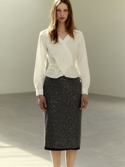 LETQSTUDIO Sequin Stretch Midi Skirt_Black
