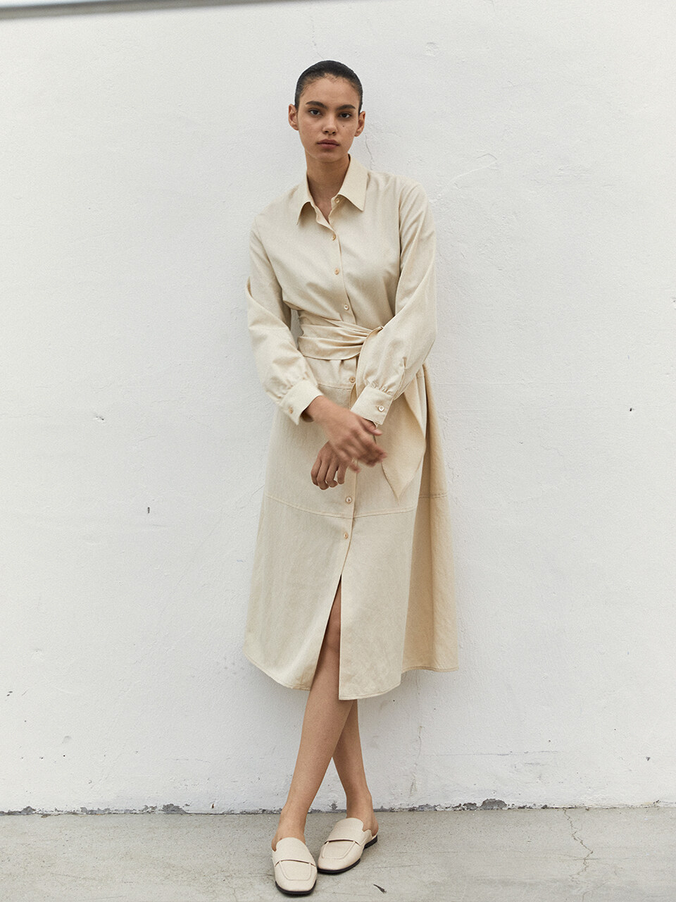 LETQSTUDIO Tie Tiered Dress (Beige)