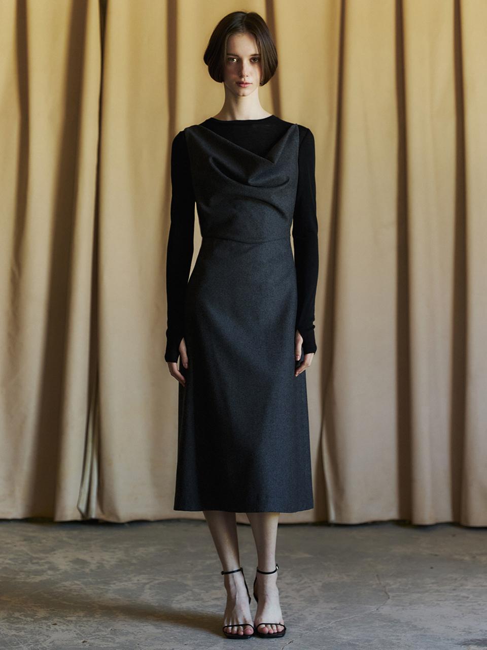 LETQSTUDIO Wool Draped Dress_Charcoal Gray