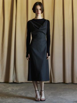 LETQSTUDIO Wool Draped Dress_Charcoal Gray