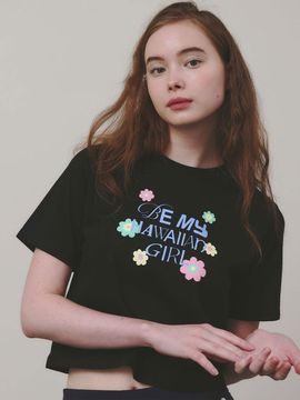 LETTER FROM MOON Be My Hawaiian Girl Cropped T-shirt_Black