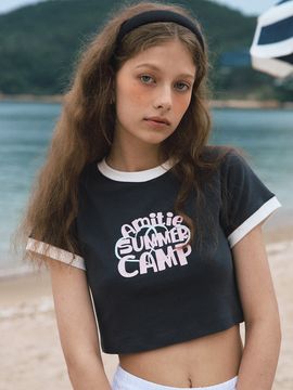 LETTER FROM MOON Camp Retro T-shirt _Charcoal