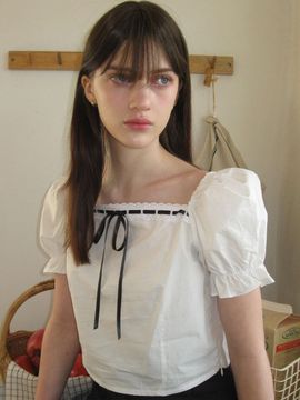 LETTER FROM MOON Lauren Ribbon Square Neck Blouse_2 Colors