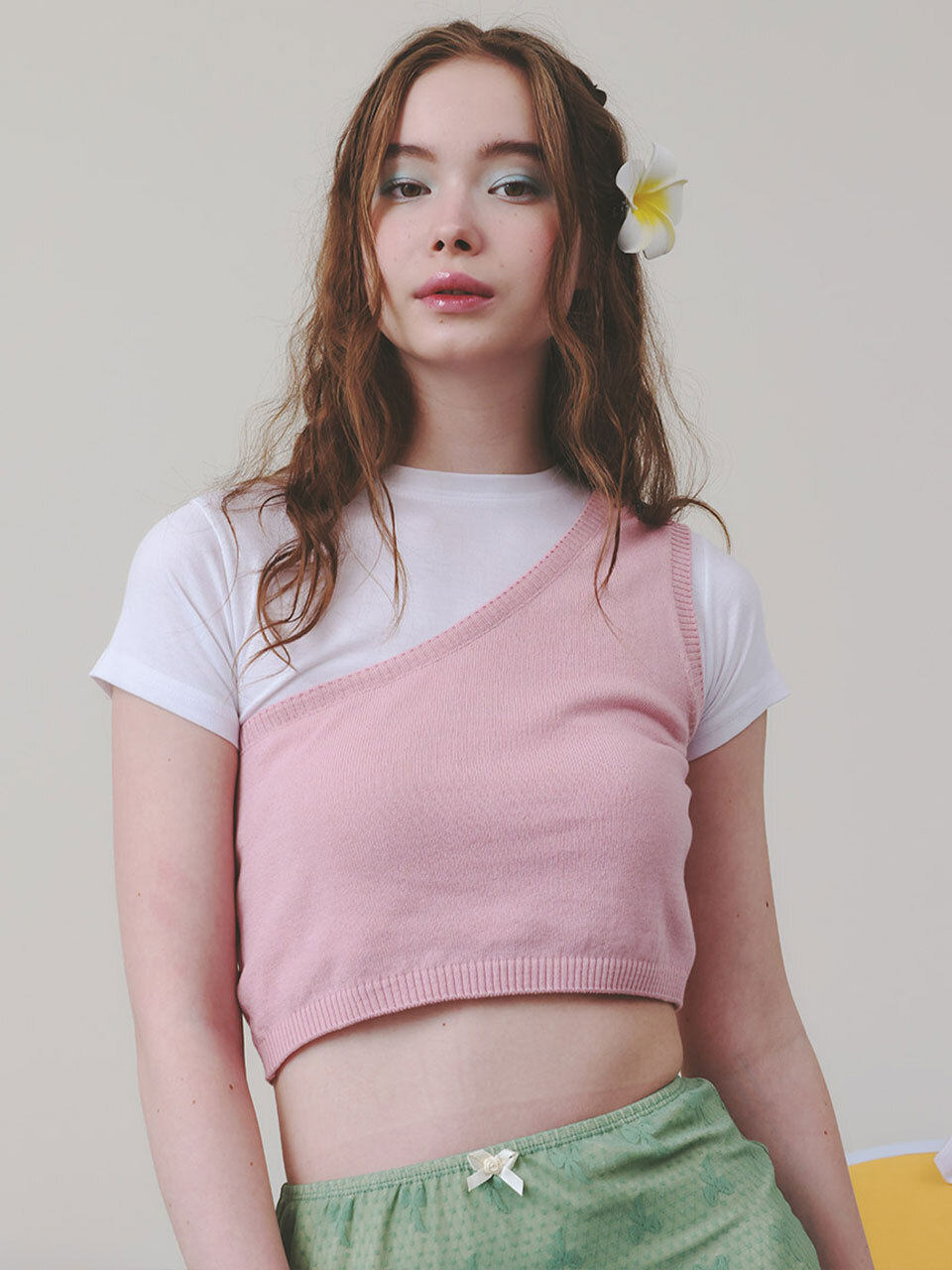 LETTER FROM MOON Mermaid Half Asymmetrical Sweater Top_Pink