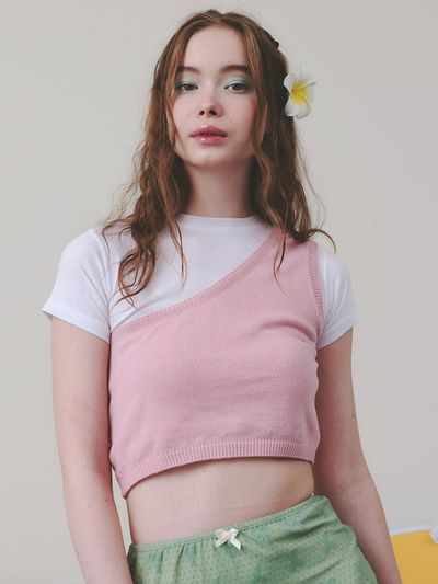 LETTER FROM MOON Mermaid Half Asymmetrical Sweater Top_Pink