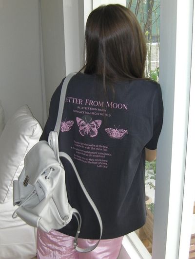 LETTER FROM MOON Triple Overfit Short Sleeve T-shirt_Charcoal
