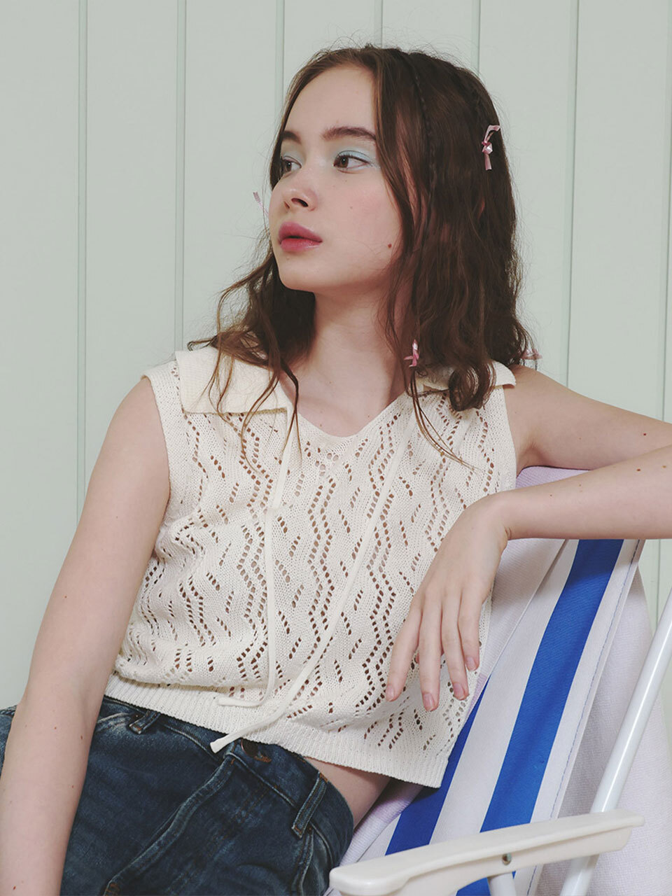 LETTER FROM MOON Wavy Collar Summer Sweater