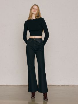 LEUNI Coated Waist Semi Boots Cut Jeans_Black