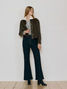 LEUNI Coated Waist Semi Boots Cut Jeans_Indigo