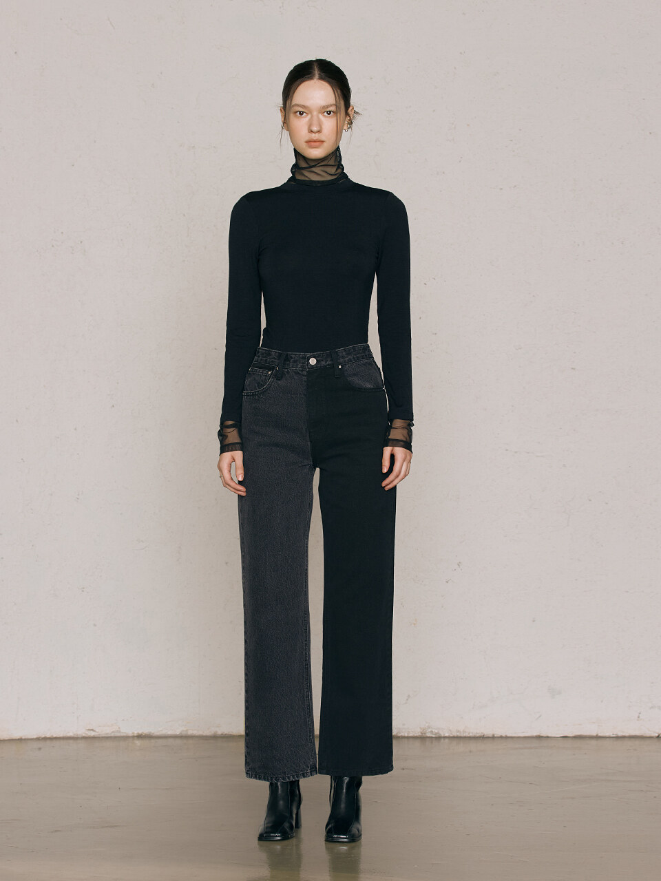 LEUNI Contrast Two-Tone Jeans_Black / Grey