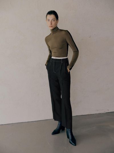 LEUNI Double Waist High Rise Trouser_Black
