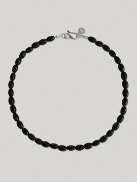 LEUNI Onyx Sterling Minimalist Ellipse Necklace