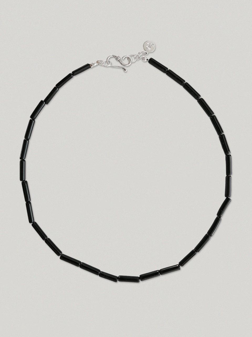 LEUNI Onyx Sterling Silver Cylindrical Necklace