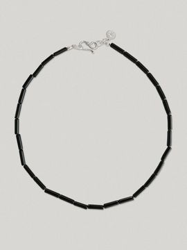LEUNI Onyx Sterling Silver Cylindrical Necklace