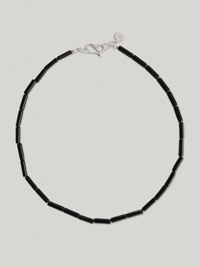 LEUNI Onyx Sterling Silver Cylindrical Necklace