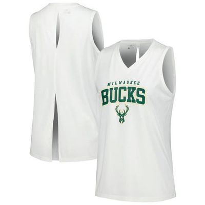 LEVELWEAR Women's Levelwear White Milwaukee Bucks Paisley Peekaboo Tank Top 