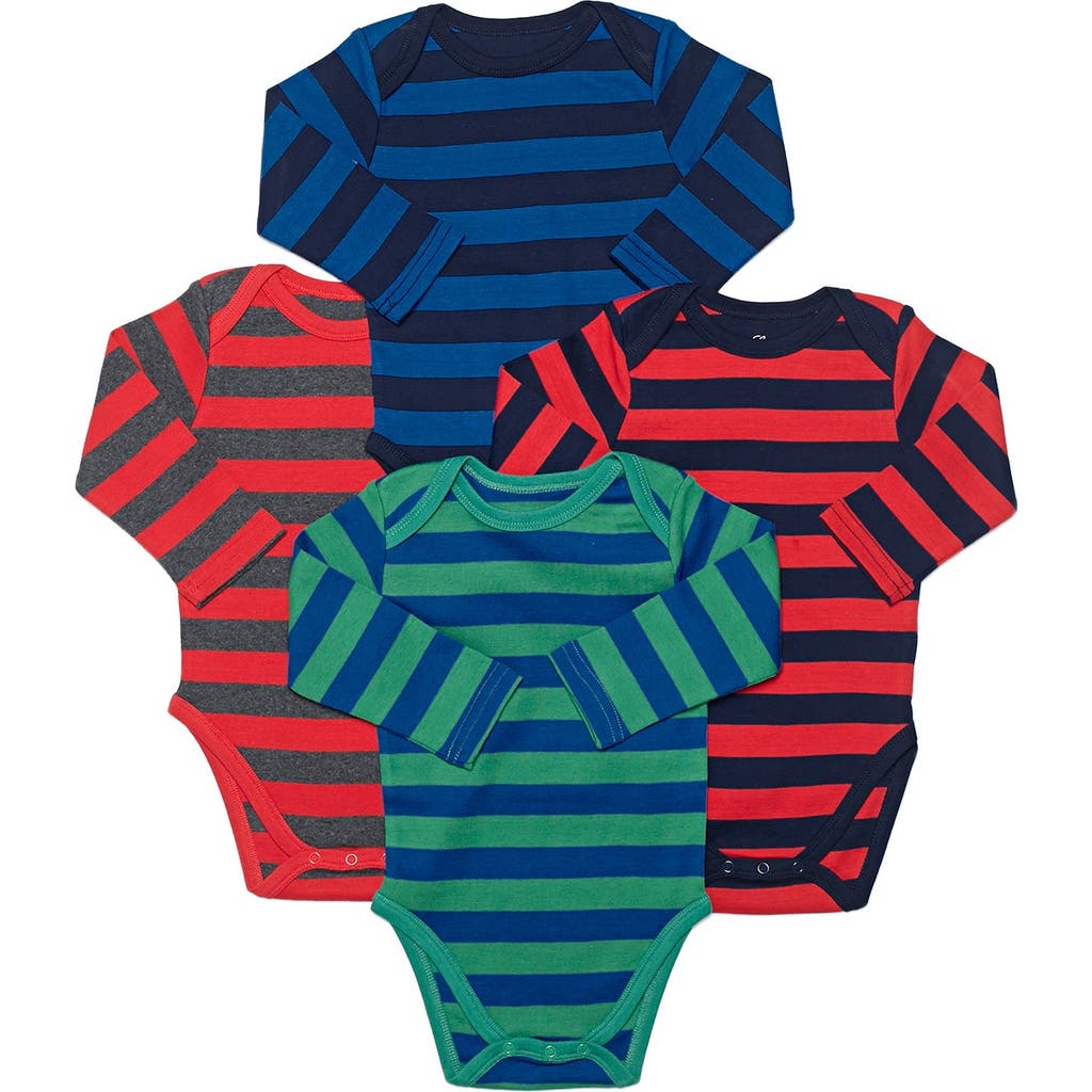 Leveret Leveret 4-Pack Striped Cotton Long Sleeve Bodysuits