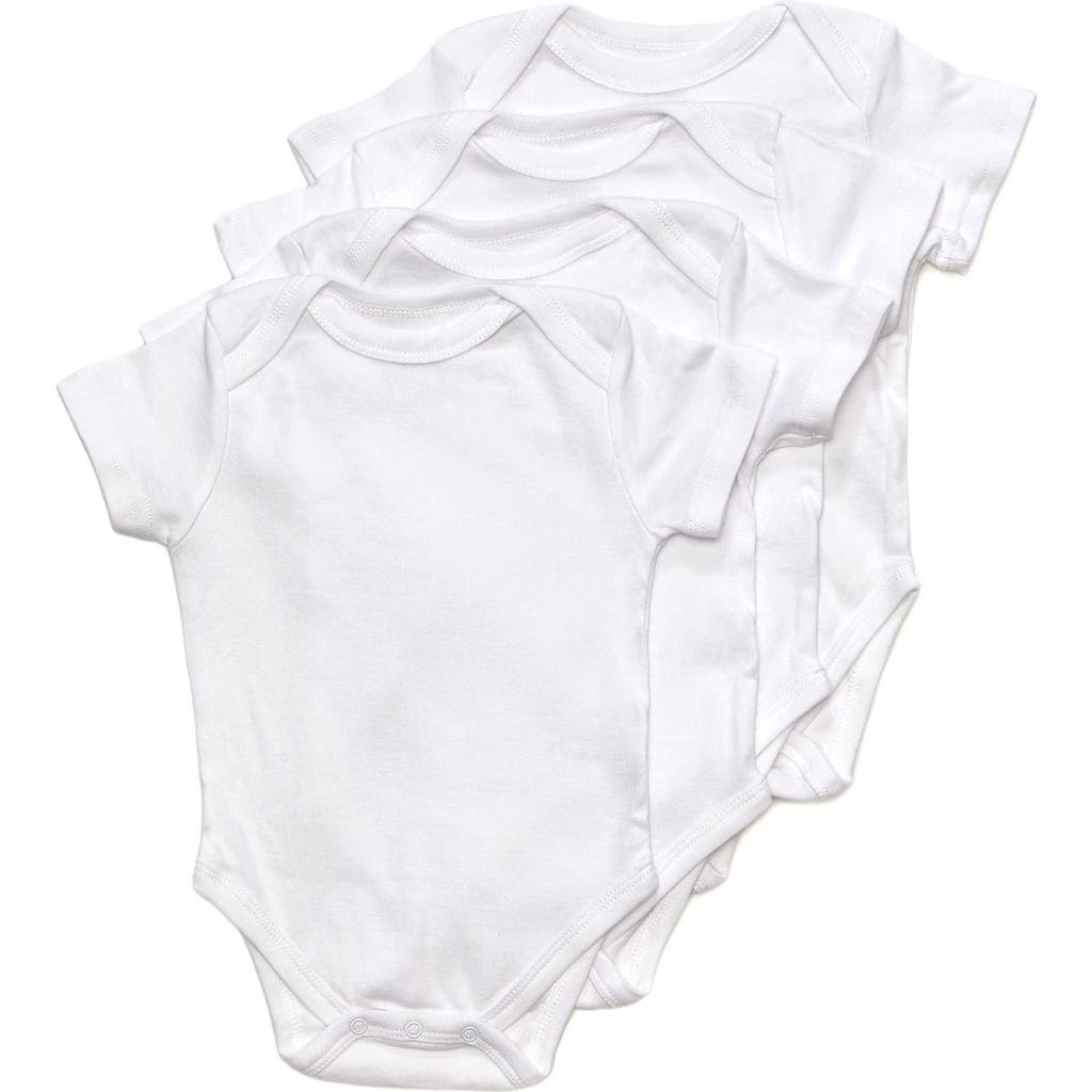 Leveret Leveret 4-Pack White Cotton Short Sleeve Bodysuits 